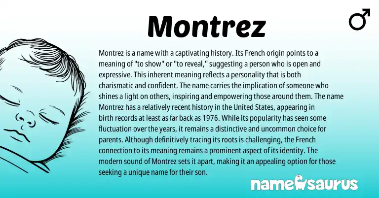 Infographic about Montrez name meaning, Montrez is a name from French, American origin(s).