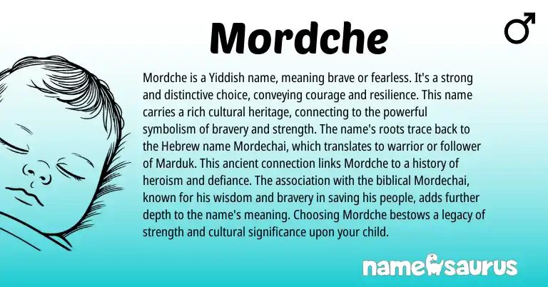 Infographic about Mordche name meaning, Mordche is a name from Yiddish origin(s).