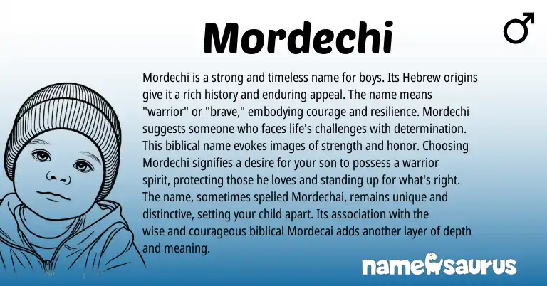 Infographic about Mordechi name meaning, Mordechi is a name from Hebrew origin(s).