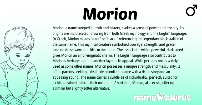 Infographic about Morion name meaning, Morion is a name from Greek origin(s).