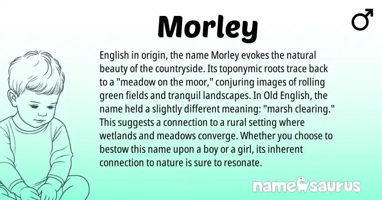 Infographic about Morley name meaning, Morley is a name from Old English, English origin(s).