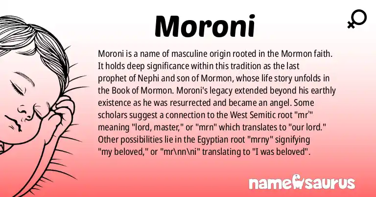 Infographic about Moroni name meaning, Moroni is a name from Mormon origin(s).