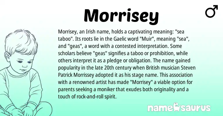 Infographic about Morrisey name meaning, Morrisey is a name from Irish, Gaelic, British origin(s).