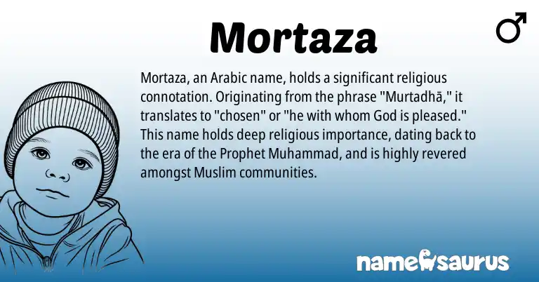 Infographic about Mortaza name meaning, Mortaza is a name from Arabic, Muslim origin(s).