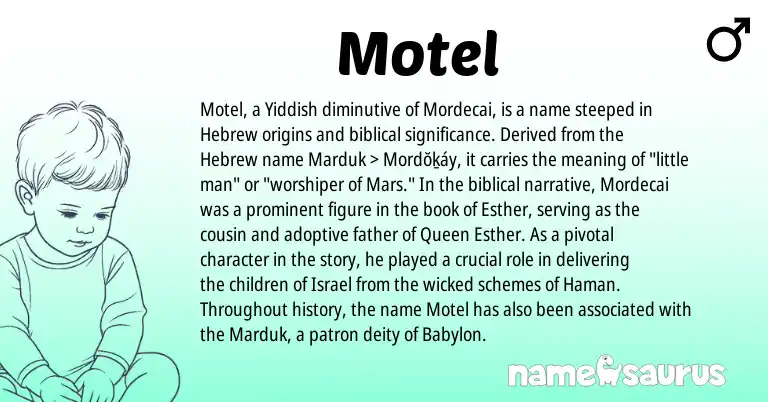 Infographic about Motel name meaning, Motel is a name from Yiddish, Hebrew origin(s).