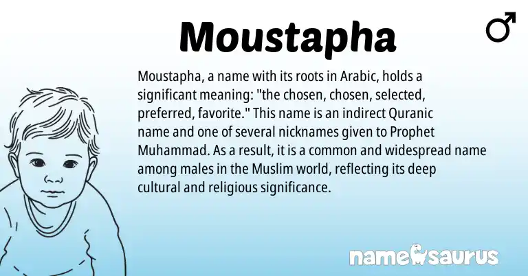 Infographic about Moustapha name meaning, Moustapha is a name from Arabic, Muslim, Quranic origin(s).