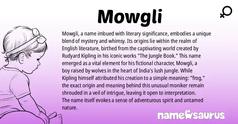 Infographic about Mowgli name meaning, Mowgli is a name from Literature, English origin(s).
