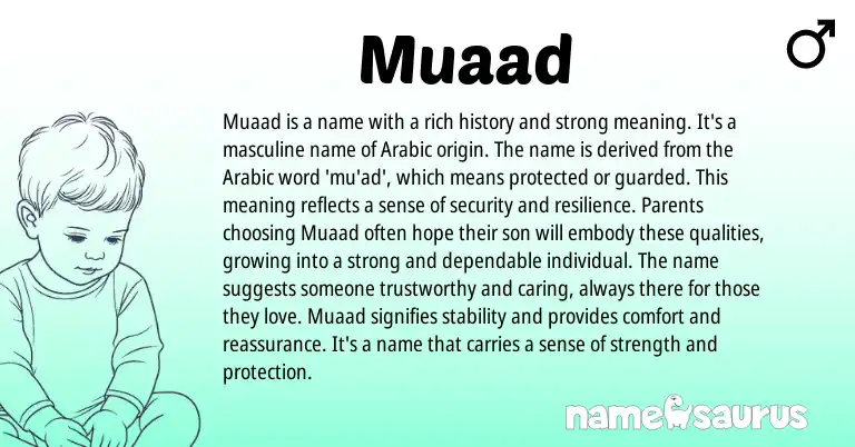 Infographic about Muaad name meaning, Muaad is a name from Arabic origin(s).