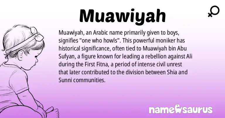 Infographic about Muawiyah name meaning, Muawiyah is a name from Arabic origin(s).
