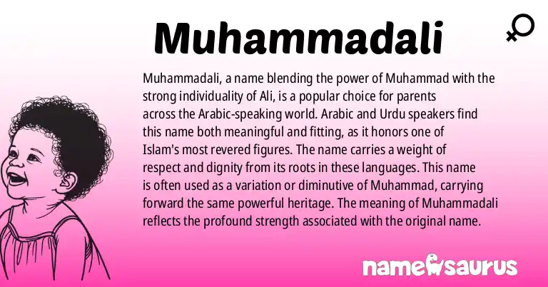Infographic about Muhammadali name meaning, Muhammadali is a name from Arabic, Urdu, Pashto, Tajik origin(s).