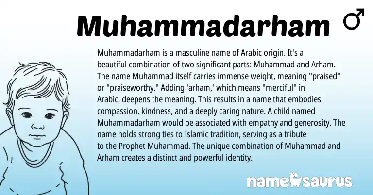 Infographic about Muhammadarham name meaning, Muhammadarham is a name from Arabic origin(s).