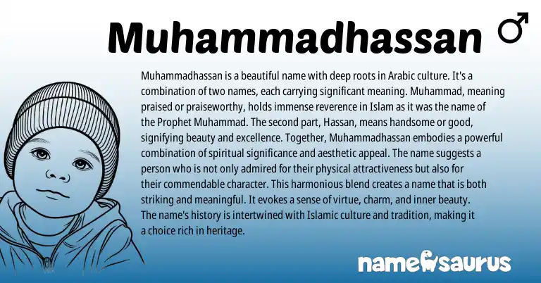 Infographic about Muhammadhassan name meaning, Muhammadhassan is a name from Arabic origin(s).