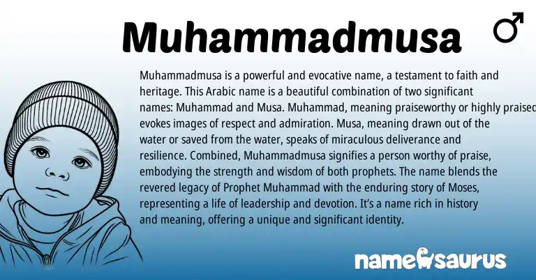Infographic about Muhammadmusa name meaning, Muhammadmusa is a name from Arabic origin(s).