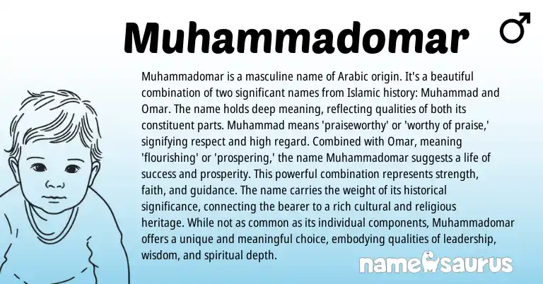 Infographic about Muhammadomar name meaning, Muhammadomar is a name from Arabic origin(s).