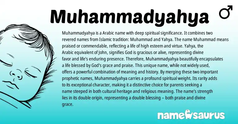 Infographic about Muhammadyahya name meaning, Muhammadyahya is a name from Arabic origin(s).