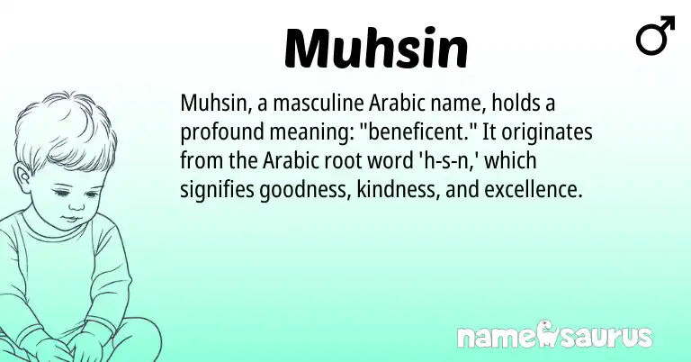 Infographic about Muhsin name meaning, Muhsin is a name from Arabic origin(s).