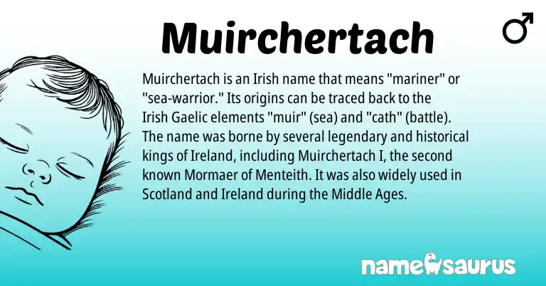 Infographic about Muirchertach name meaning, Muirchertach is a name from Irish, Gaelic, Ireland origin(s).
