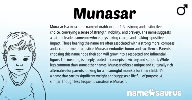 Infographic about Munasar name meaning, Munasar is a name from Arabic origin(s).