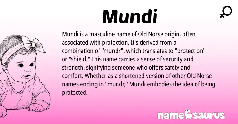 Infographic about Mundi name meaning, Mundi is a name from Old Norse origin(s).