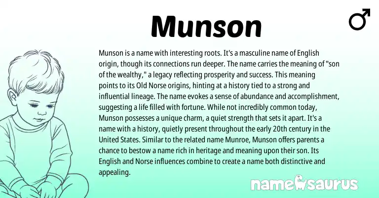 Infographic about Munson name meaning, Munson is a name from English, Norse origin(s).