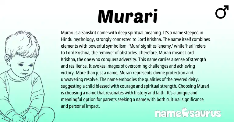 Infographic about Murari name meaning, Murari is a name from Sanskrit origin(s).