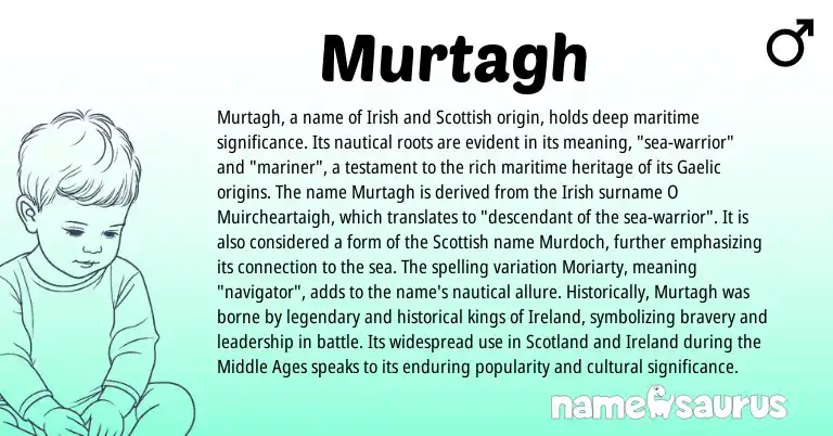 Infographic about Murtagh name meaning, Murtagh is a name from Irish, Gaelic, Scottish, Ireland origin(s).