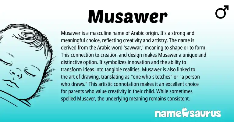 Infographic about Musawer name meaning, Musawer is a name from Arabic origin(s).