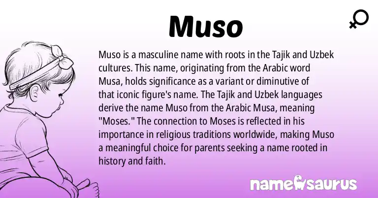 Infographic about Muso name meaning, Muso is a name from Tajik, Uzbek origin(s).