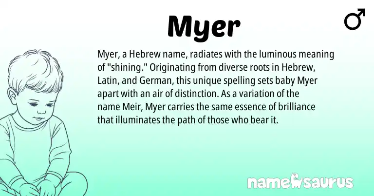 Infographic about Myer name meaning, Myer is a name from German, Latin, Hebrew origin(s).