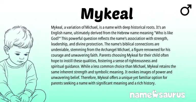 Infographic about Mykeal name meaning, Mykeal is a name from Hebrew, English, Biblical origin(s).