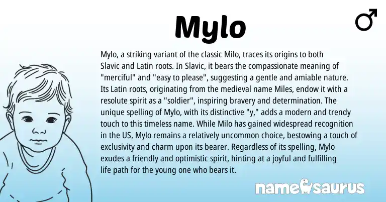 Infographic about Mylo name meaning, Mylo is a name from Slavic, Latin origin(s).