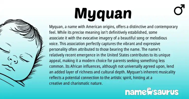 Infographic about Myquan name meaning, Myquan is a name from African origin(s).