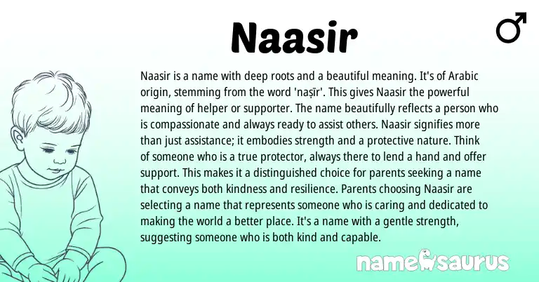 Infographic about Naasir name meaning, Naasir is a name from Arabic origin(s).