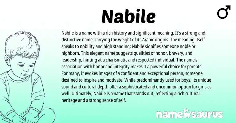 Infographic about Nabile name meaning, Nabile is a name from Arabic origin(s).