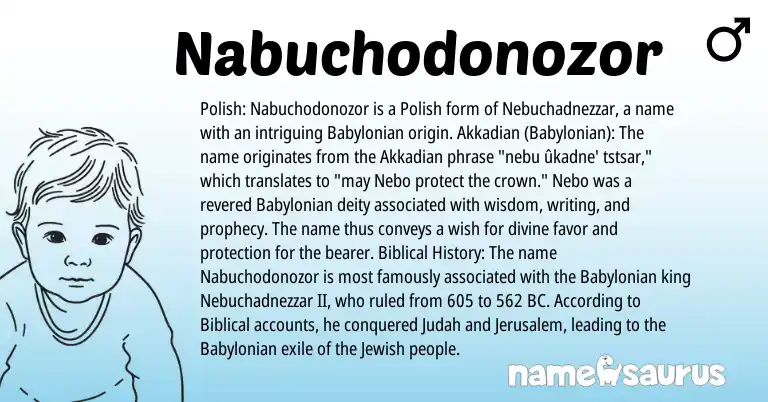 Infographic about Nabuchodonozor name meaning, Nabuchodonozor is a name from Polish, Babylonian, Jewish, Akkadian origin(s).