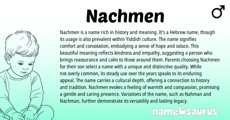 Infographic about Nachmen name meaning, Nachmen is a name from Yiddish, Hebrew origin(s).