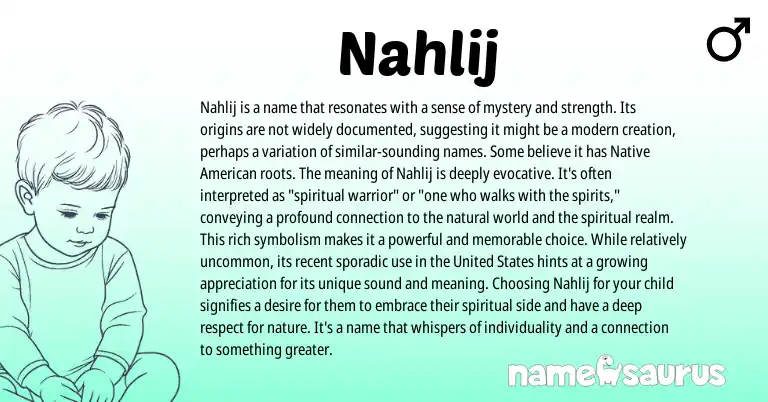 Infographic about Nahlij name meaning, Nahlij is a name from American origin(s).