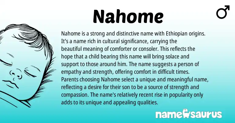 Infographic about Nahome name meaning, Nahome is a name from Ethiopian, African origin(s).
