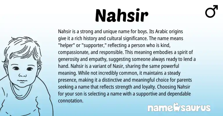 Infographic about Nahsir name meaning, Nahsir is a name from Arabic origin(s).