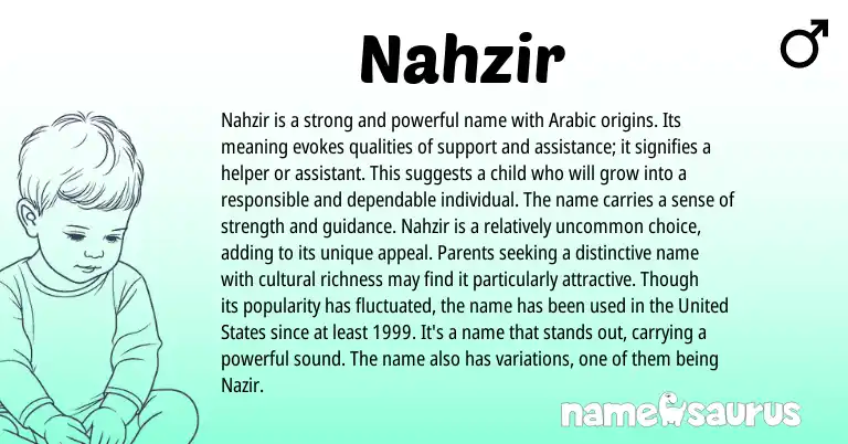 Infographic about Nahzir name meaning, Nahzir is a name from Arabic origin(s).
