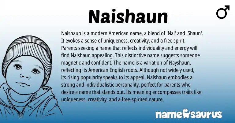 Infographic about Naishaun name meaning, Naishaun is a name from English, American origin(s).