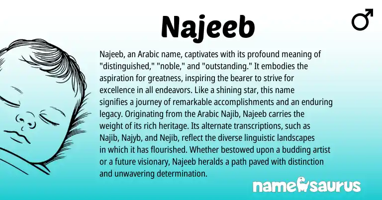 Infographic about Najeeb name meaning, Najeeb is a name from Arabic origin(s).