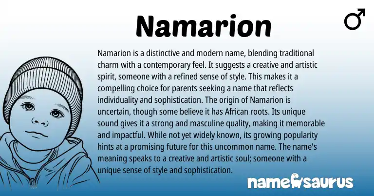 Infographic about Namarion name meaning, Namarion is a name from American origin(s).