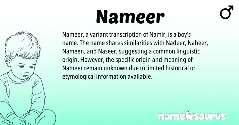 Infographic about Nameer name meaning, Nameer is a name from N/A origin(s).