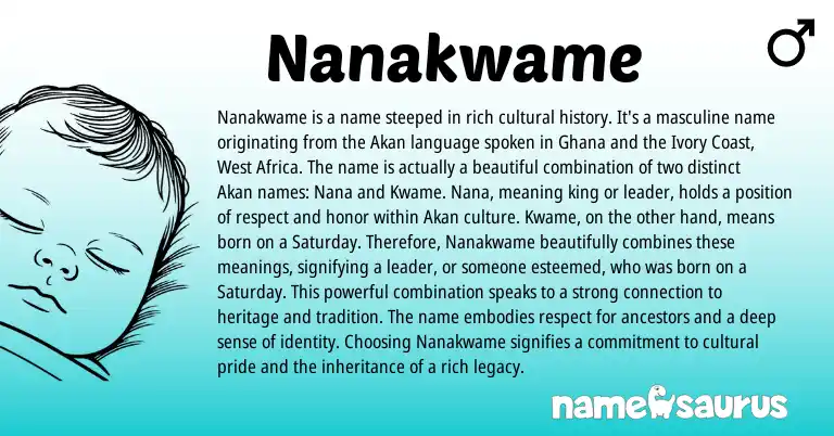 Infographic about Nanakwame name meaning, Nanakwame is a name from Akan, African, Ghanaian, Western origin(s).