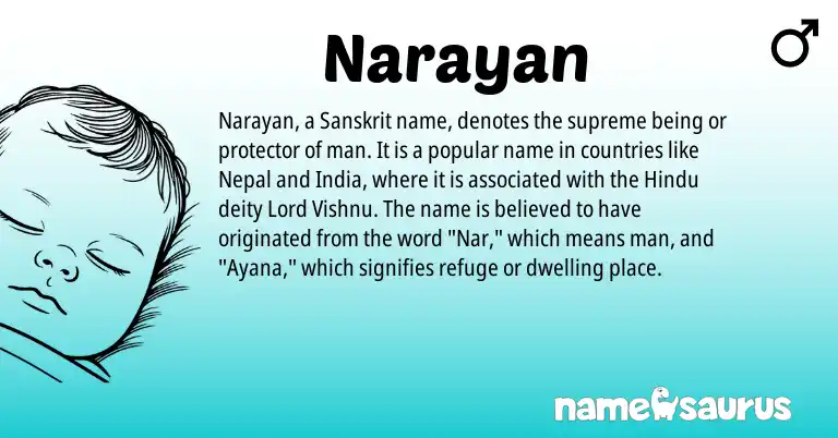 Infographic about Narayan name meaning, Narayan is a name from Sanskrit, Hindu origin(s).