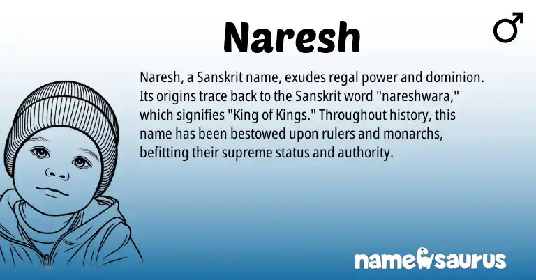 Infographic about Naresh name meaning, Naresh is a name from Sanskrit origin(s).
