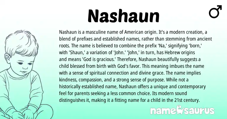 Infographic about Nashaun name meaning, Nashaun is a name from American origin(s).