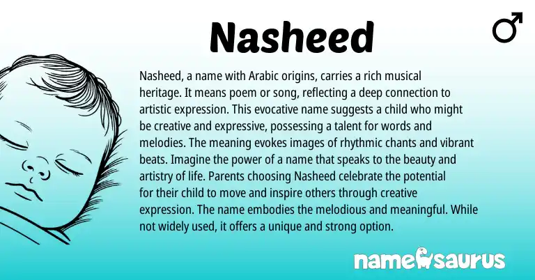 Infographic about Nasheed name meaning, Nasheed is a name from Arabic origin(s).