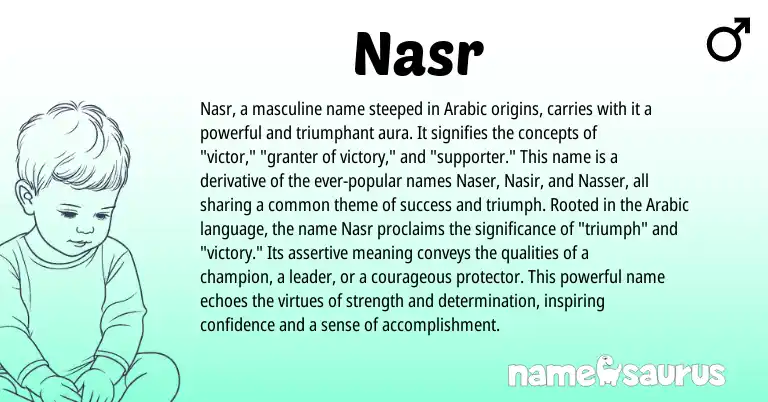 Infographic about Nasr name meaning, Nasr is a name from Arabic origin(s).